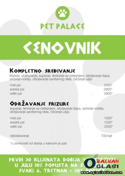 Salon za pse Pet Palace,Banovo Brdo            ! Kucni ljubimci - Usluge Srbija